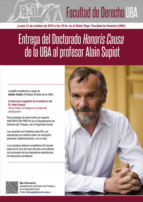 Remise d'un doctorat honoris causa au Professeur Alain Supiot par l'Université de Buenos-Aires